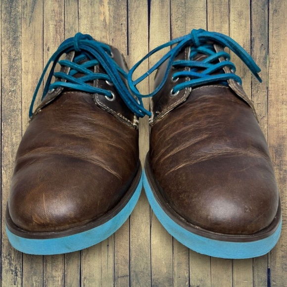 Sperry Top Sider Mens 8 M Dark Brown Leather Oxfords Blue Laces, Soles - Picture 5 of 9